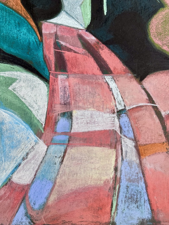 Image 1 of Odette Collon 1926-2012 Superb Abstract Pastel "L'Allée Ii" Renowned Belgian Artist