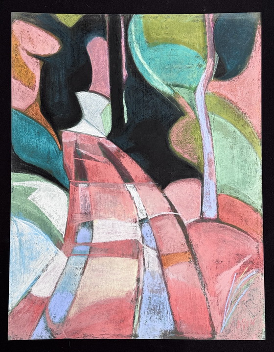 Image 1 of Odette Collon 1926-2012 Superb Abstract Pastel "L'Allée Ii" Renowned Belgian Artist