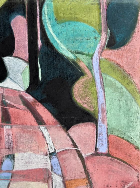 Image 1 of Odette Collon 1926-2012 Superb Abstract Pastel "L'Allée Ii" Renowned Belgian Artist