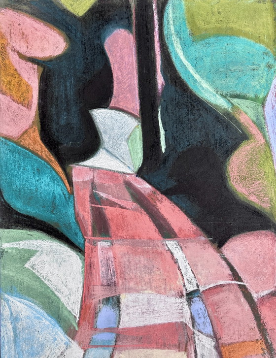 Image 1 of Odette Collon 1926-2012 Superb Abstract Pastel "L'Allée Ii" Renowned Belgian Artist