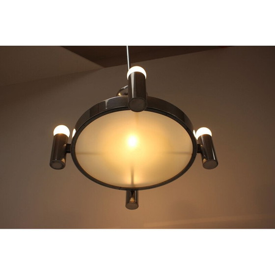 Image 1 of Lampadario vintage in metallo e vetro, Cecoslovacchia 1940