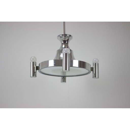 Vintage metal and glass chandelier, Czechoslovakia 1940