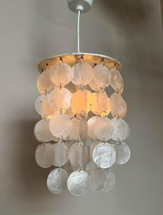 Image 1 of Set of 2 capiz shell pendant lamps pearl opaline