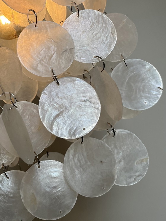 Image 1 of Set of 2 capiz shell pendant lamps pearl opaline