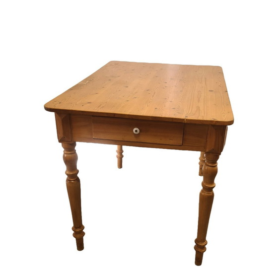 Image 1 of Antique Style Pine Dining Room Table With Drawer 2E Half 20th Century