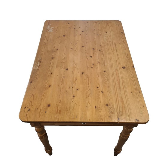 Image 1 of Antique Style Pine Dining Room Table With Drawer 2E Half 20th Century