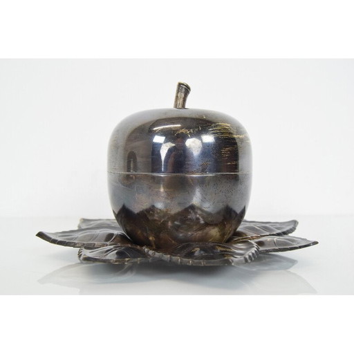 Vintage metal and glass container, Czechoslovakia 1950s