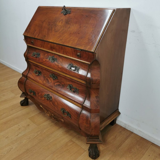 Image 1 of Antique, Baroque Walnut Belly Secretaire, Belly Cabinet, Chest of Drawers