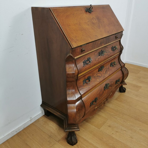 Image 1 of Antique, Baroque Walnut Belly Secretaire, Belly Cabinet, Chest of Drawers