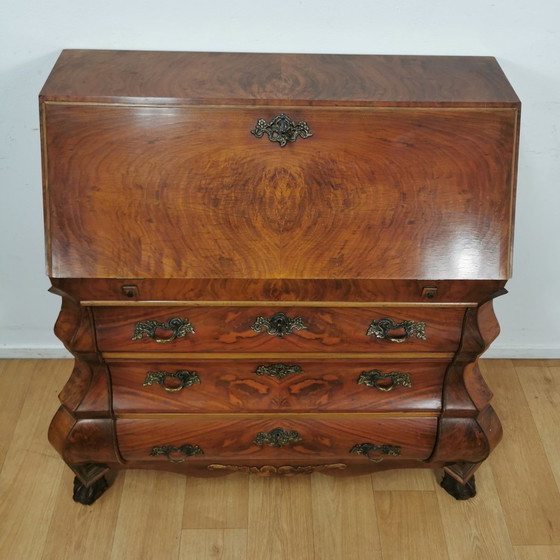 Image 1 of Antique, Baroque Walnut Belly Secretaire, Belly Cabinet, Chest of Drawers