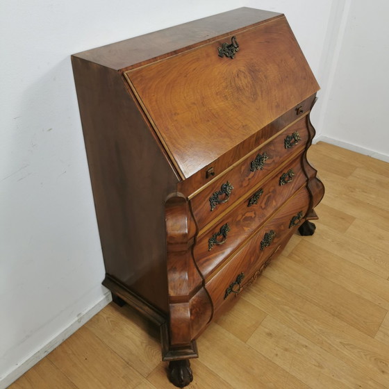 Image 1 of Antique, Baroque Walnut Belly Secretaire, Belly Cabinet, Chest of Drawers