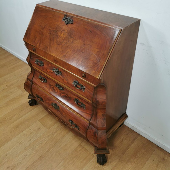 Image 1 of Antique, Baroque Walnut Belly Secretaire, Belly Cabinet, Chest of Drawers