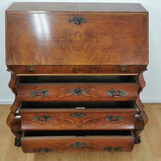 Image 1 of Antique, Baroque Walnut Belly Secretaire, Belly Cabinet, Chest of Drawers