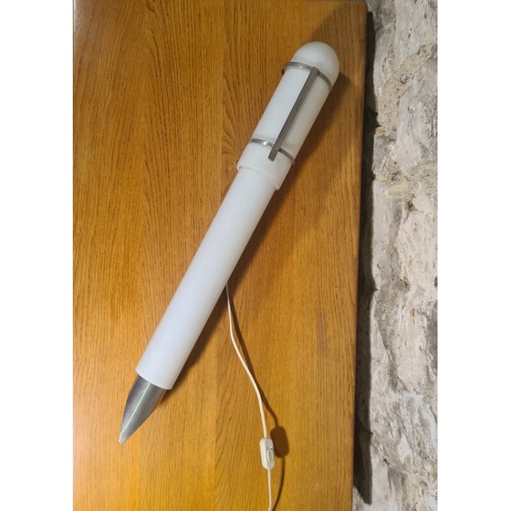 Image 1 of Lampada a penna vintage in acciaio nichelato e vetro opalino bianco per Diw