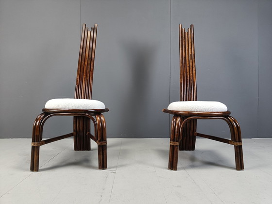 Image 1 of Mid Century Bamboo High Back Dining Chairs, 1960S - Set Of 8 