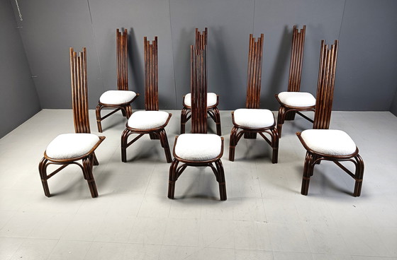 Image 1 of Mid Century Bamboo High Back Dining Chairs, 1960S - Set Of 8 