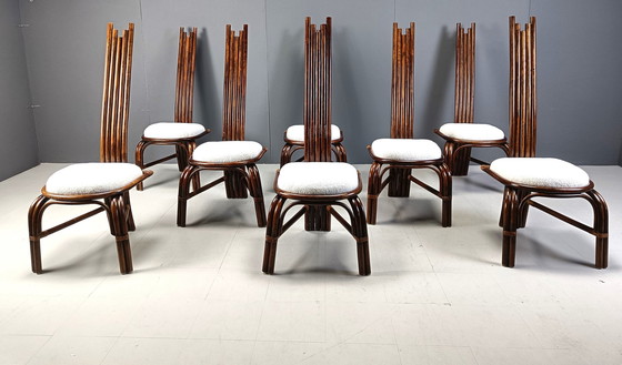 Image 1 of Mid Century Bamboo High Back Dining Chairs, 1960S - Set Of 8 