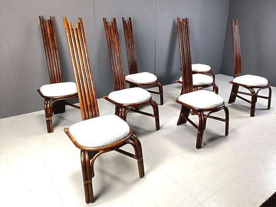 Image 1 of Mid Century Bamboo High Back Dining Chairs, 1960S - Set Of 8 