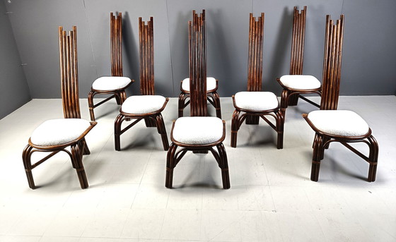 Image 1 of Mid Century Bamboo High Back Dining Chairs, 1960S - Set Of 8 