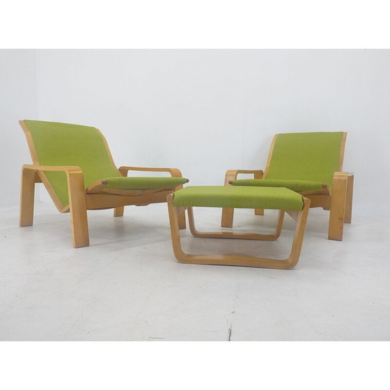 Image 1 of Pair of vintage armchairs and footrests "Pulkka" by Ilmari Lappalainen for Asko, Finland 1970