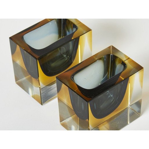 Par de tazas vintage Sommerso de Flavio Poli para Seguso, 1960