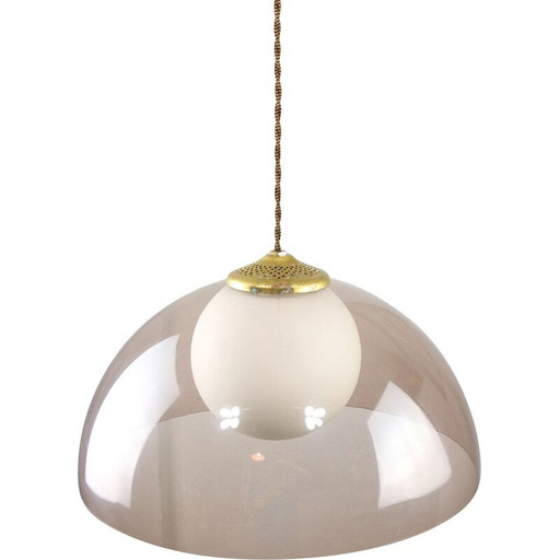 Vintage pendant lamp in brass and opaline glass, Italy