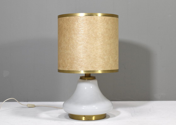 Image 1 of Large Italian Table Lamp In Opaline Glass And Brass – 1970’S