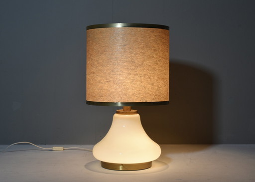 Large Italian Table Lamp In Opaline Glass And Brass – 1970’S