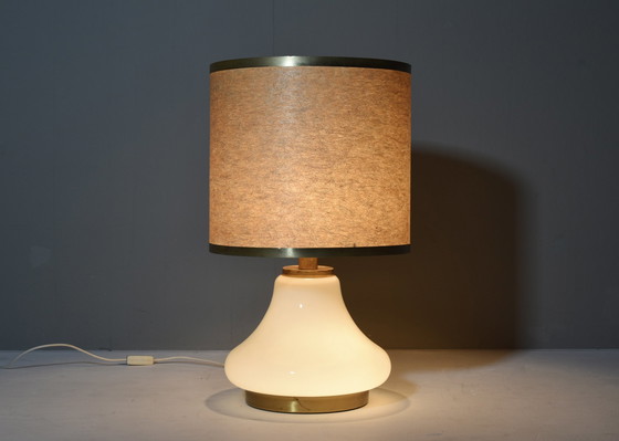 Image 1 of Large Italian Table Lamp In Opaline Glass And Brass – 1970’S