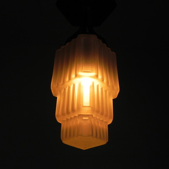 Image 1 of Art Deco Pendant Lamp With Stepped Glass Shade, 1930s