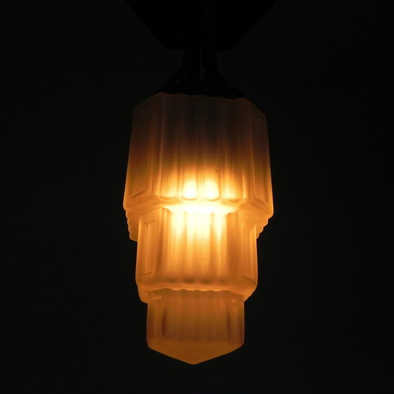 Image 1 of Art Deco Pendant Lamp With Stepped Glass Shade, 1930s