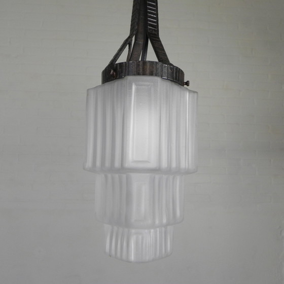 Image 1 of Art Deco Pendant Lamp With Stepped Glass Shade, 1930s