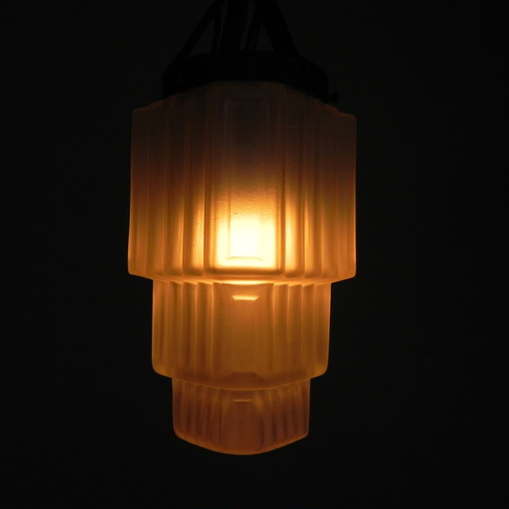 Image 1 of Art Deco Pendant Lamp With Stepped Glass Shade, 1930s