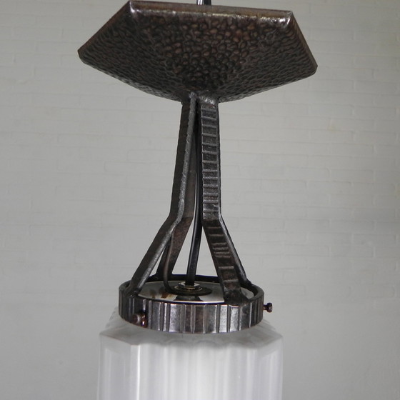 Image 1 of Art Deco Pendant Lamp With Stepped Glass Shade, 1930s