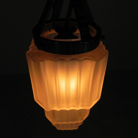 Image 1 of Art Deco Pendant Lamp With Stepped Glass Shade, 1930s