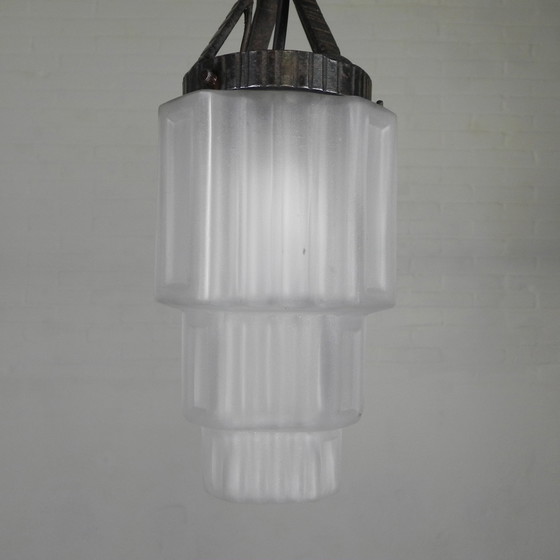 Image 1 of Art Deco Pendant Lamp With Stepped Glass Shade, 1930s