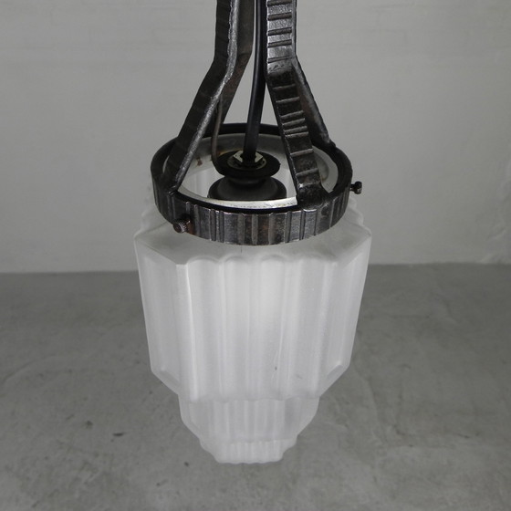 Image 1 of Art Deco Pendant Lamp With Stepped Glass Shade, 1930s