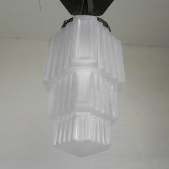 Image 1 of Art Deco Pendant Lamp With Stepped Glass Shade, 1930s