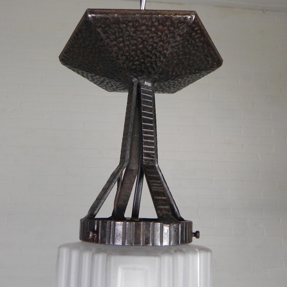 Image 1 of Art Deco Pendant Lamp With Stepped Glass Shade, 1930s