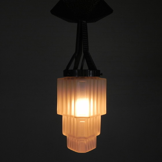 Image 1 of Art Deco Pendant Lamp With Stepped Glass Shade, 1930s