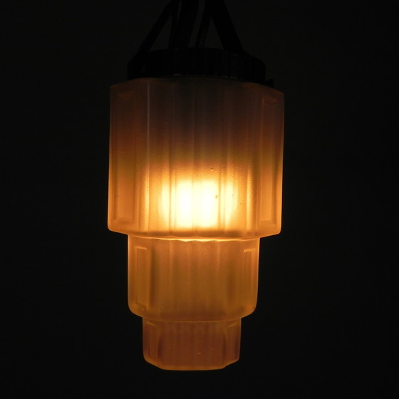 Image 1 of Art Deco Pendant Lamp With Stepped Glass Shade, 1930s