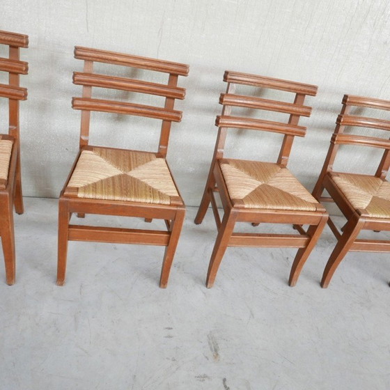 Image 1 of Set of 6 mid-century French oakwood dining chairs, 1950s