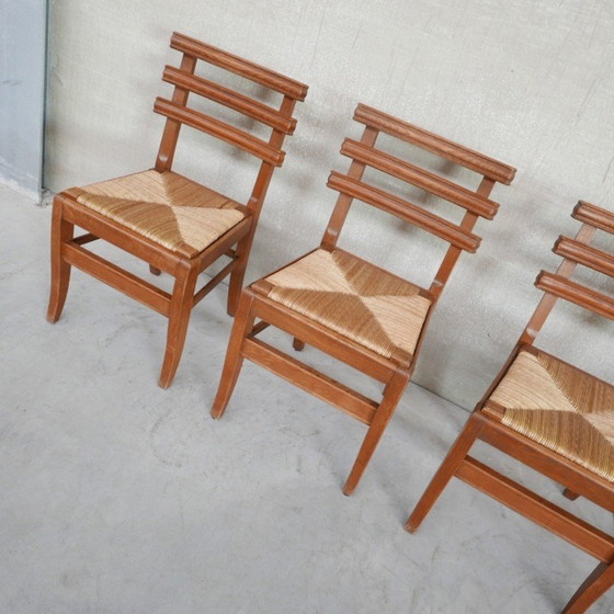 Image 1 of Set of 6 mid-century French oakwood dining chairs, 1950s