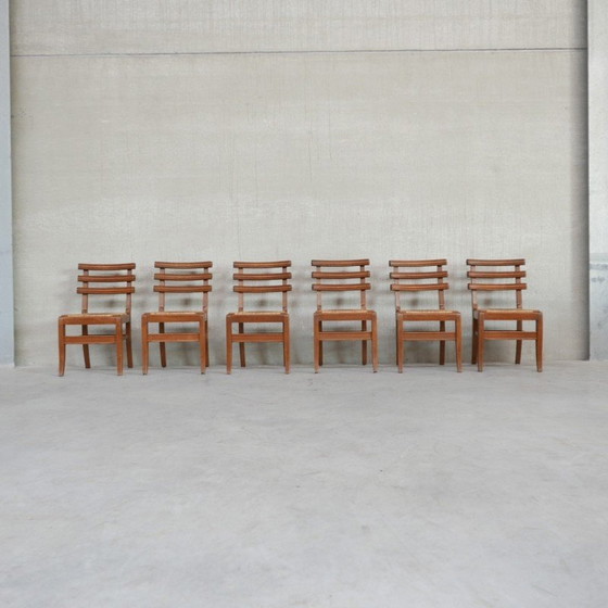 Image 1 of Set of 6 mid-century French oakwood dining chairs, 1950s