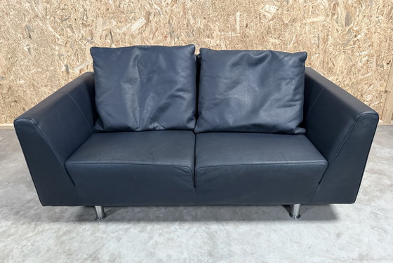 Image 1 of Molinari Blue Leather 2.5 Seater Sofa