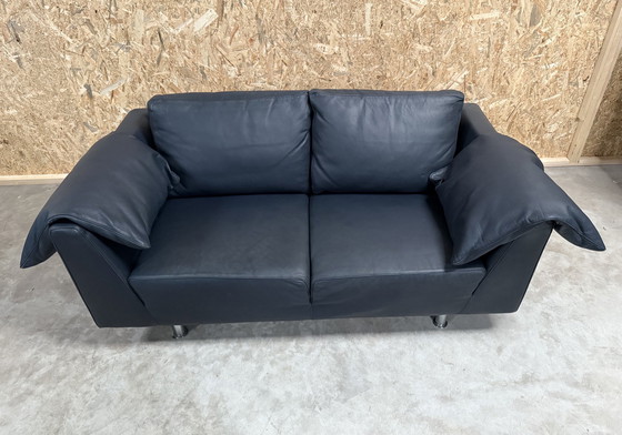 Image 1 of Molinari Blue Leather 2.5 Seater Sofa