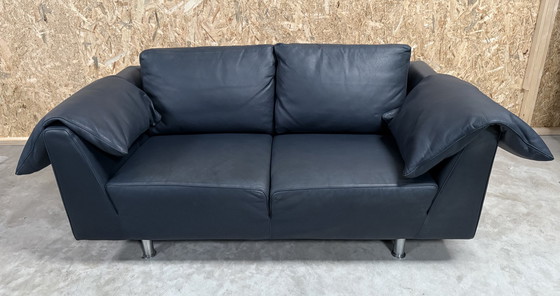 Image 1 of Molinari Blue Leather 2.5 Seater Sofa