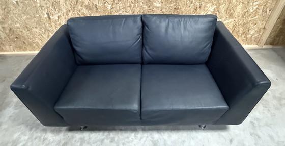 Image 1 of Molinari Blue Leather 2.5 Seater Sofa