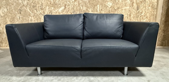 Image 1 of Molinari Blue Leather 2.5 Seater Sofa