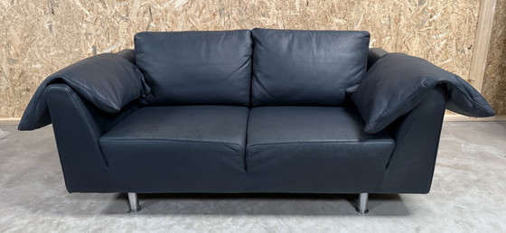 Image 1 of Molinari Blue Leather 2.5 Seater Sofa